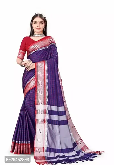 Stylish Cotton Silk Purple Printed Saree with Blouse piece-thumb0