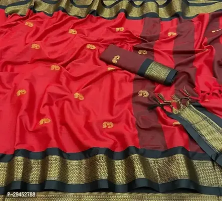 Stylish Cotton Silk Red Printed Saree with Blouse piece