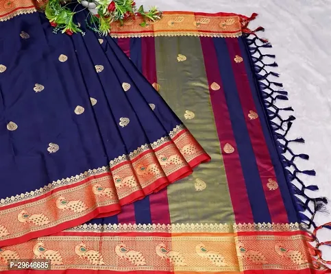 Stylish Cotton Silk Blue Printed Saree with Blouse piece-thumb0