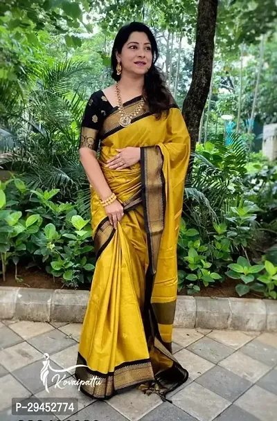 Stylish Cotton Silk Yellow Printed Saree with Blouse piece-thumb0