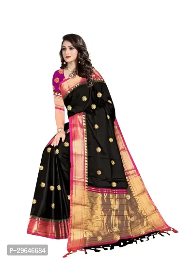 Stylish Cotton Silk Black Printed Saree with Blouse piece-thumb0