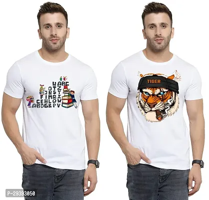 Stylish White Polycotton Printed Round Neck Tees For Men Pack Of 2-thumb0