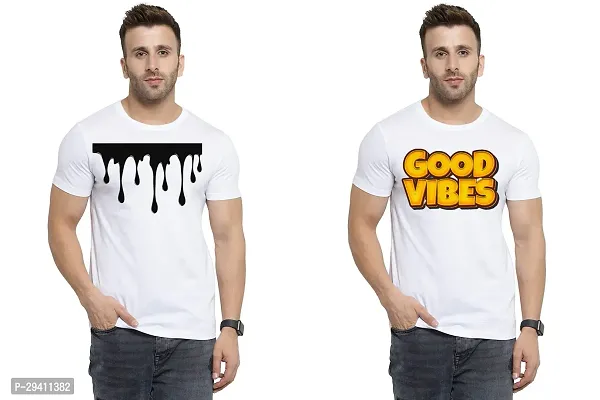 Comfortable White Polycotton Tees For Men Pack Of 2