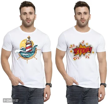 Comfortable White Polycotton Tees For Men Pack Of 2