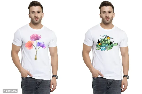 Comfortable White Polycotton Tees For Men Pack Of 2