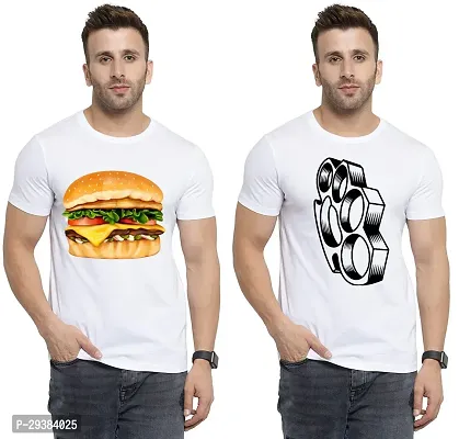 Reliable White Polycotton Printed T-Shirt For Men Pack Of 2