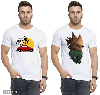 Reliable White Polycotton Printed T-Shirt For Men Pack Of 2