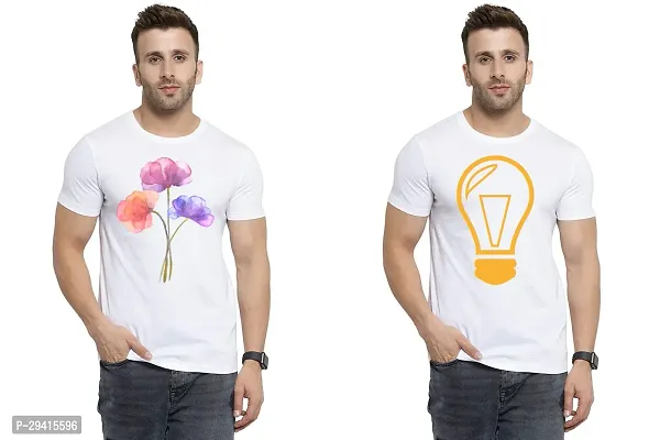 Comfortable White Polycotton Tees For Men Pack Of 2