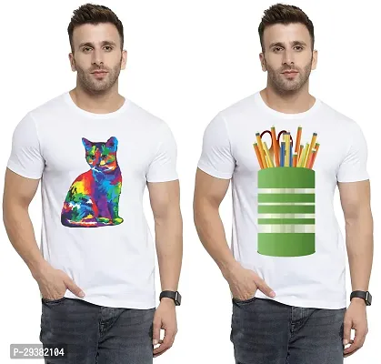 Reliable White Polycotton Printed T-Shirt For Men Pack Of 2