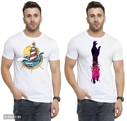 Comfortable White Polycotton Tees For Men Pack Of 2