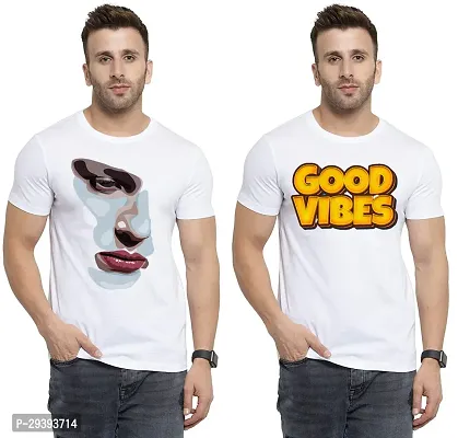 Stylish White Polycotton Printed Round Neck Tees For Men Pack Of 2-thumb0