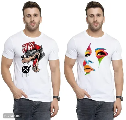 Comfortable White Polycotton Tees For Men Pack Of 2