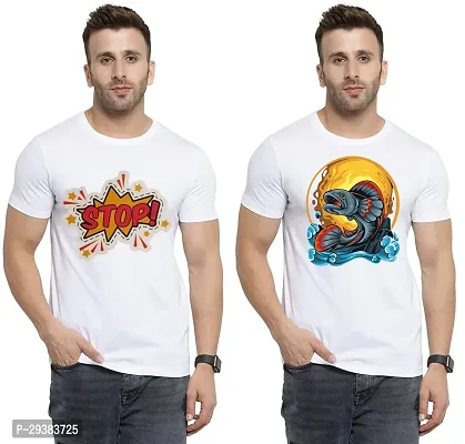 Reliable White Polycotton Printed T-Shirt For Men Pack Of 2