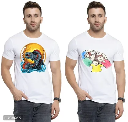 Reliable White Polycotton Printed T-Shirt For Men Pack Of 2