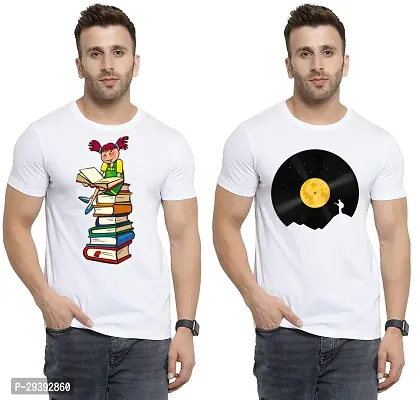 Stylish White Polycotton Printed Round Neck Tees For Men Pack Of 2-thumb0