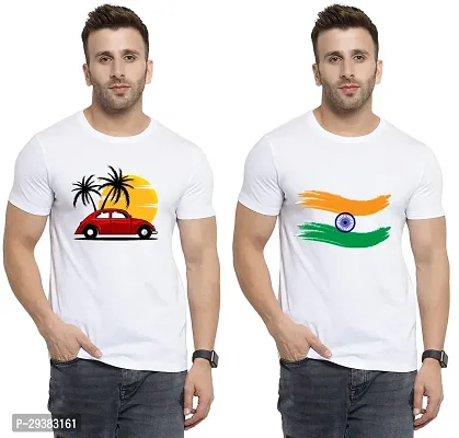 Reliable White Polycotton Printed T-Shirt For Men Pack Of 2