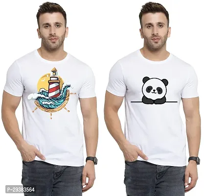 Reliable White Polycotton Printed T-Shirt For Men Pack Of 2