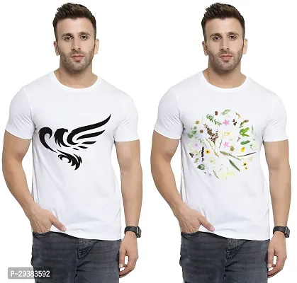 Reliable White Polycotton Printed T-Shirt For Men Pack Of 2