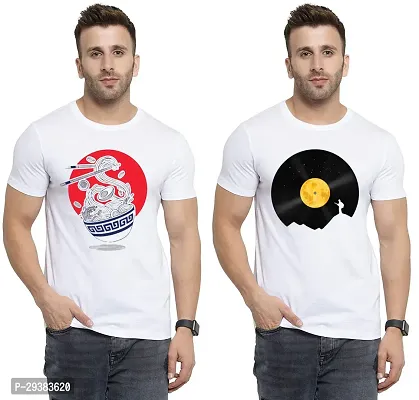 Reliable White Polycotton Printed T-Shirt For Men Pack Of 2