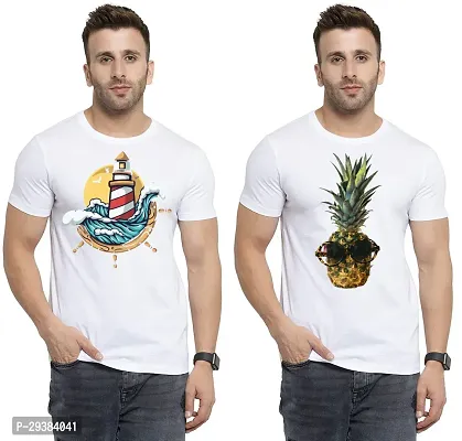 Reliable White Polycotton Printed T-Shirt For Men Pack Of 2