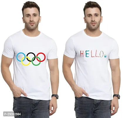 Stylish White Polycotton Printed Round Neck Tees For Men Pack Of 2-thumb0