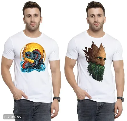 Reliable White Polycotton Printed T-Shirt For Men Pack Of 2-thumb0