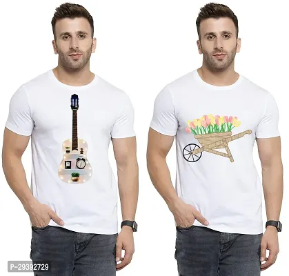 Stylish White Polycotton Printed Round Neck Tees For Men Pack Of 2