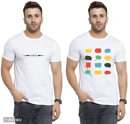 Stylish White Polycotton Printed Round Neck Tees For Men Pack Of 2