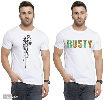 Reliable White Polycotton Printed T-Shirt For Men Pack Of 2