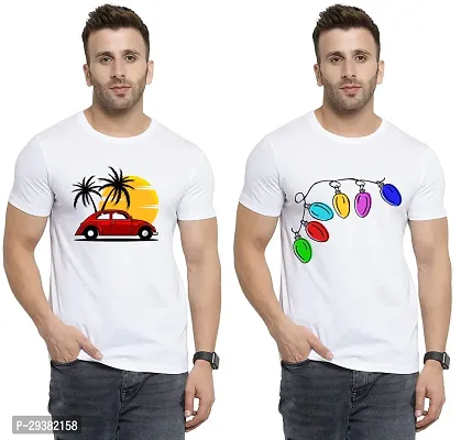 Reliable White Polycotton Printed T-Shirt For Men Pack Of 2