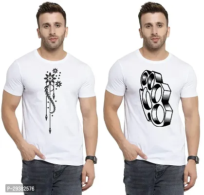 Reliable White Polycotton Printed T-Shirt For Men Pack Of 2