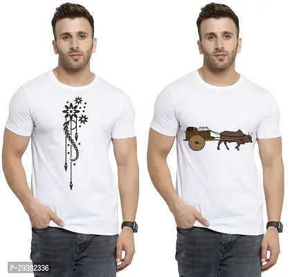 Reliable White Polycotton Printed T-Shirt For Men Pack Of 2