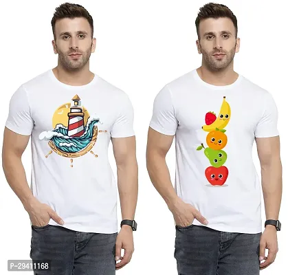 Comfortable White Polycotton Tees For Men Pack Of 2