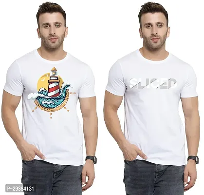 Reliable White Polycotton Printed T-Shirt For Men Pack Of 2-thumb0