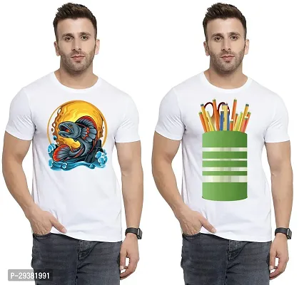 Reliable White Polycotton Printed T-Shirt For Men Pack Of 2