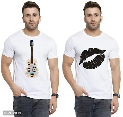 Stylish White Polycotton Printed Round Neck Tees For Men Pack Of 2-thumb0