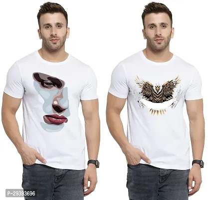 Stylish White Polycotton Printed Round Neck Tees For Men Pack Of 2-thumb0