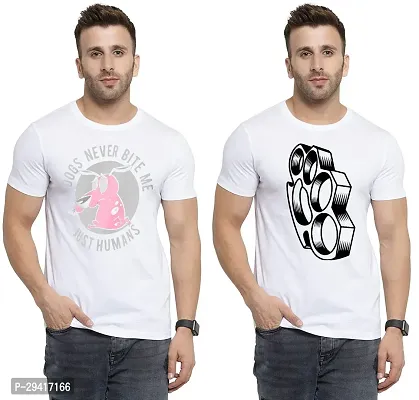 Comfortable White Polycotton Tees For Men Pack Of 2