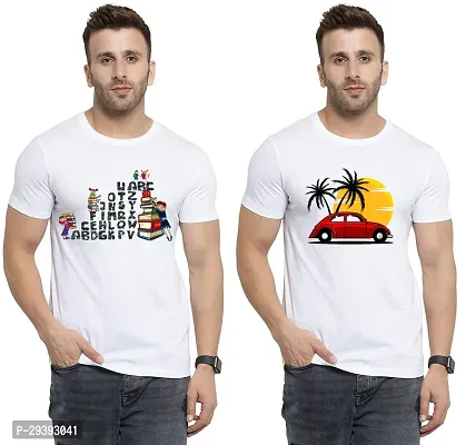 Stylish White Polycotton Printed Round Neck Tees For Men Pack Of 2-thumb0