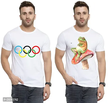 Stylish White Polycotton Printed Round Neck Tees For Men Pack Of 2-thumb0