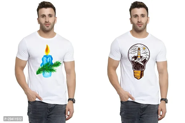 Comfortable White Polycotton Tees For Men Pack Of 2