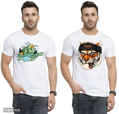 Comfortable White Polycotton Tees For Men Pack Of 2