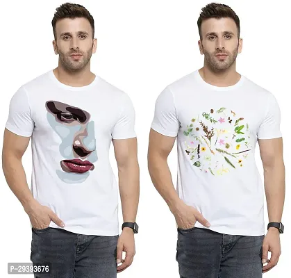 Stylish White Polycotton Printed Round Neck Tees For Men Pack Of 2-thumb0