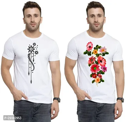 Reliable White Polycotton Printed T-Shirt For Men Pack Of 2