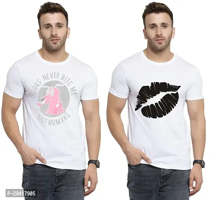 Comfortable White Polycotton Tees For Men Pack Of 2