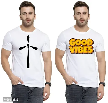 Comfortable White Polycotton Tees For Men Pack Of 2