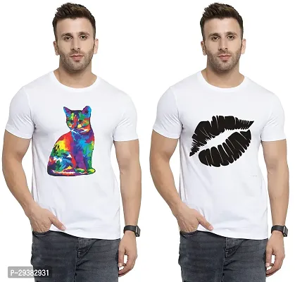 Reliable White Polycotton Printed T-Shirt For Men Pack Of 2