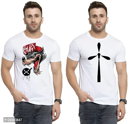 Reliable White Polycotton Printed T-Shirt For Men Pack Of 2