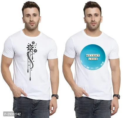 Reliable White Polycotton Printed T-Shirt For Men Pack Of 2