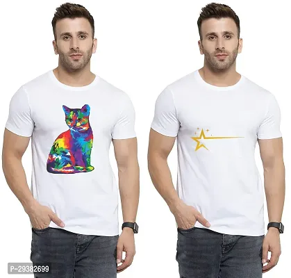 Reliable White Polycotton Printed T-Shirt For Men Pack Of 2